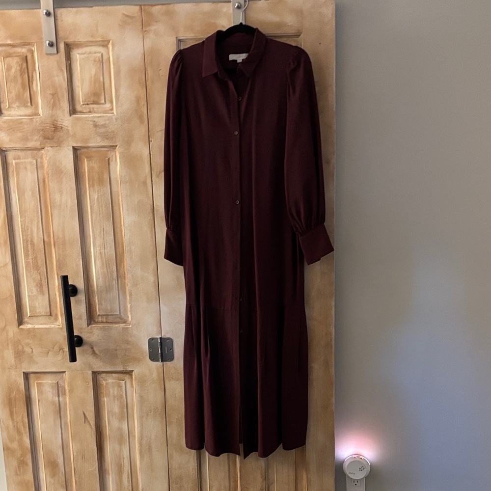 LOFT Elegant Long Sleeve Maroon Dress